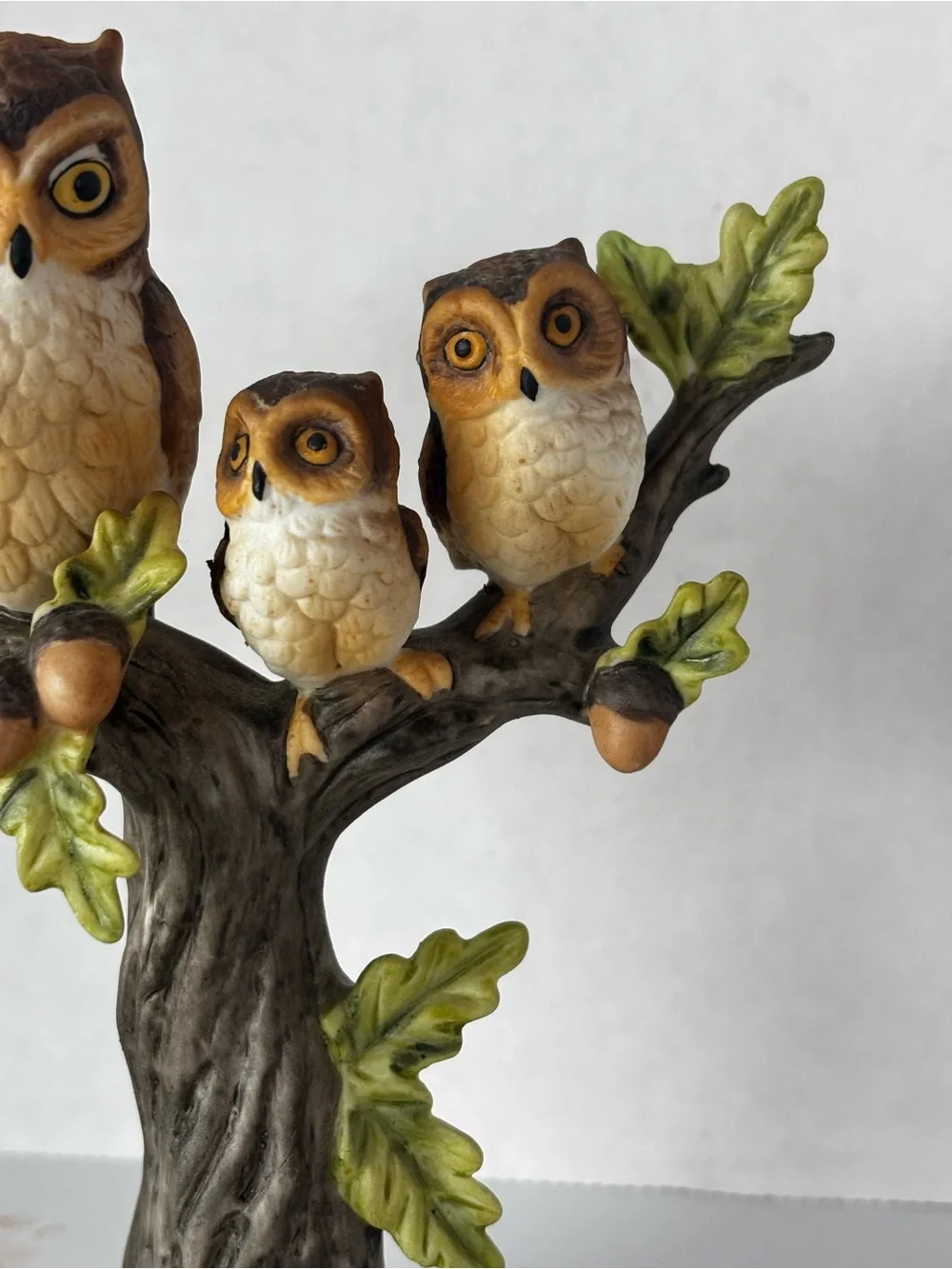 Vintage 1983 Enesco Three Owls Perched on Tree Figurine